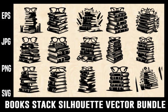 Download Books Stack Silhouette Vector Bundle - Silhouette Collection