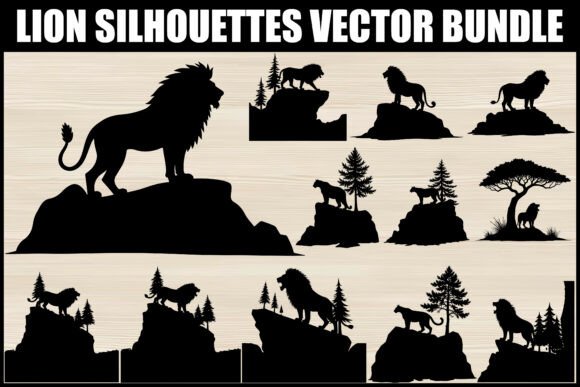 Download Wild Lion Silhouettes Vector Bundle - Silhouette Collection