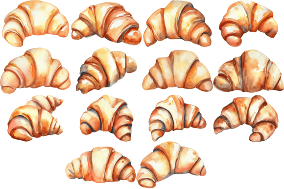 Download 14 Watercolor Croissant Clipart Bundle - Croissant clipart Collection