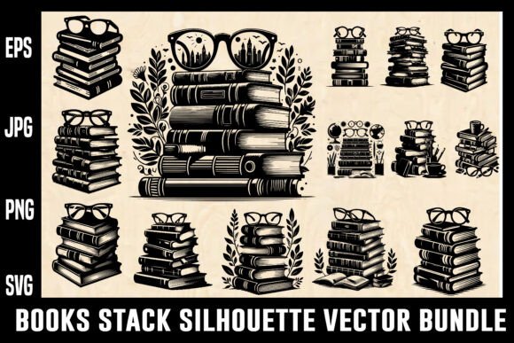 Download Books Stack Silhouette Vector Bundle - Silhouette Collection