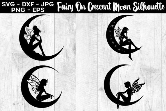 Download Fairy on Crescent Moon Silhouettes SVG - Silhouette Collection