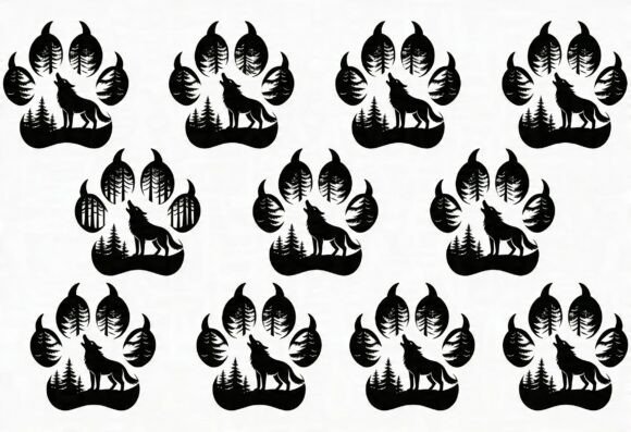 Download Wolf Paw Print Forest Silhouette SVG - Silhouette Collection