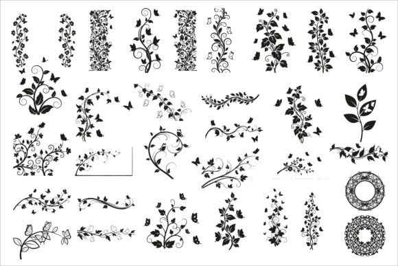 Download Elegant Vertical Floral Vine Silhouette - Silhouette Collection