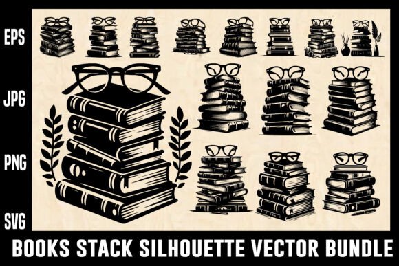 Download Books Stack Silhouette Vector Bundle - Silhouette Collection
