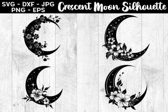 Download Crescent Moon with Flowers Silhouettes - Silhouette Collection