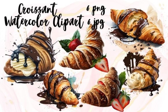 Download Watercolor Croissant Clipart Sublimation - Croissant clipart Collection