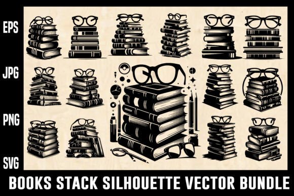 Download Books Stack Silhouette Vector Bundle - Silhouette Collection