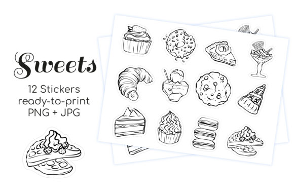 Download Printable Lineart Sweet Dessert Stickers - Premium Resources