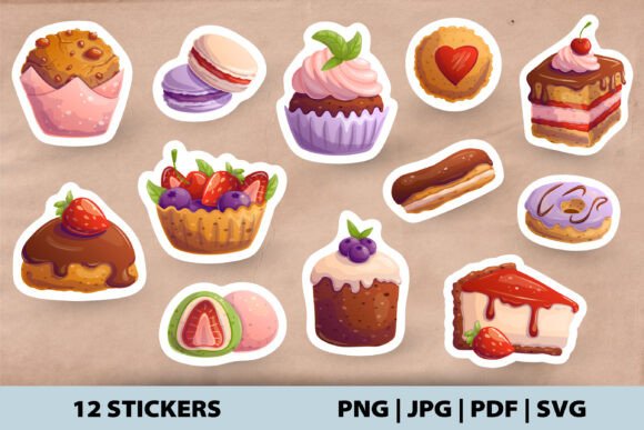 Download Sweet Dessert 12 Stickers - Premium Bundle