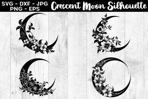 Download Crescent Moon with Flowers Silhouettes - Silhouette Collection