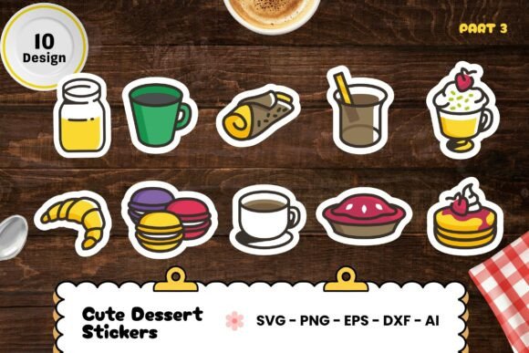 Download Cute Dessert Stickers Set SVG - Cricut - Dessert stickers Collection