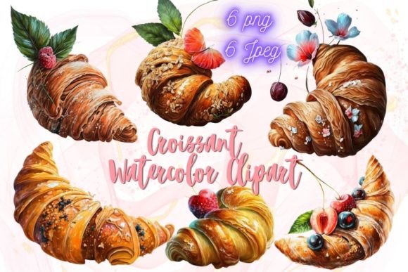 Download Watercolor Croissant Clipart Sublimation - Croissant clipart Collection
